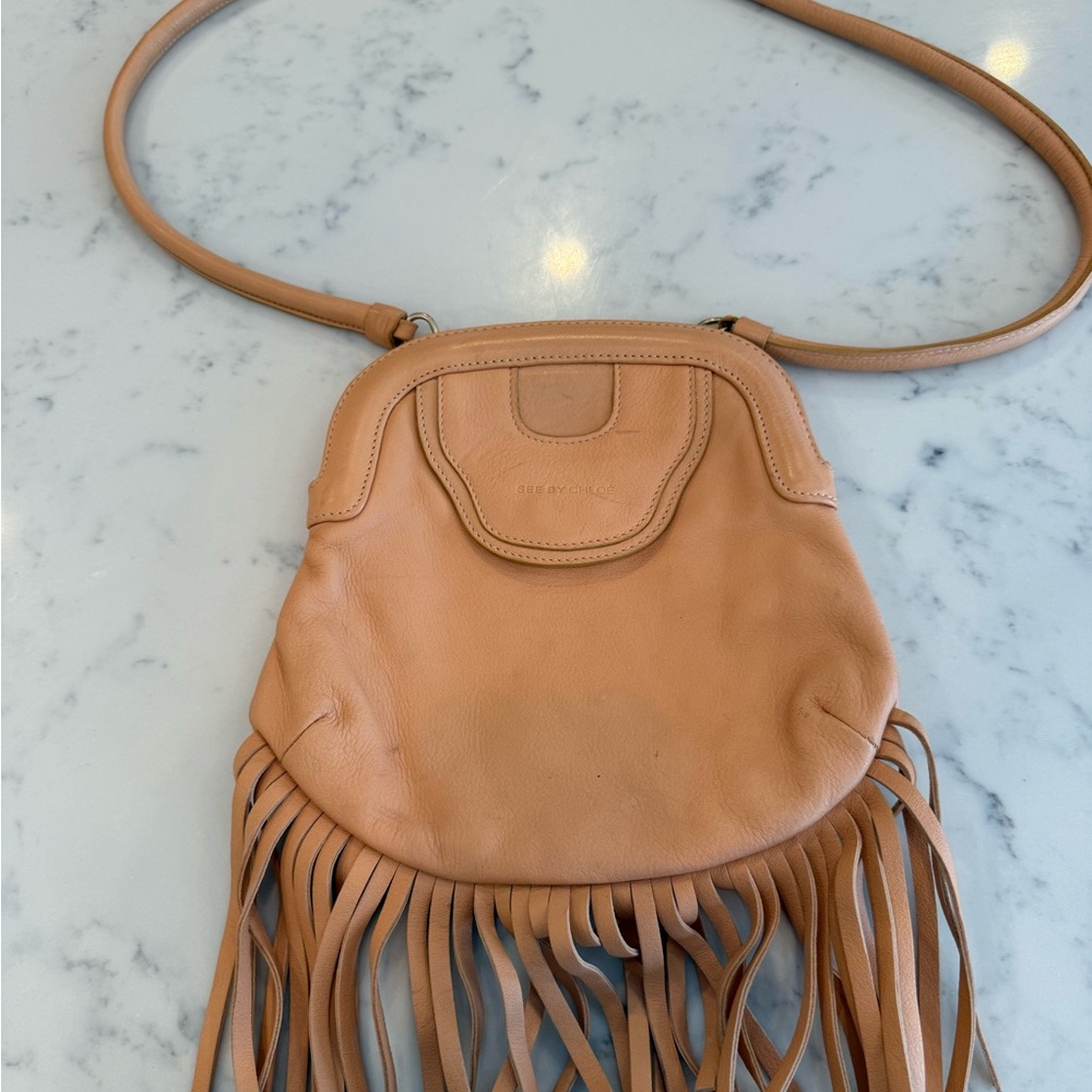 See by Chloe Fringe Crossbody leather bag.  Peach/Tan color